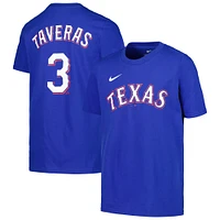 T-shirt Nike Leody Taveras Royal Texas Rangers avec nom et numéro pour jeune