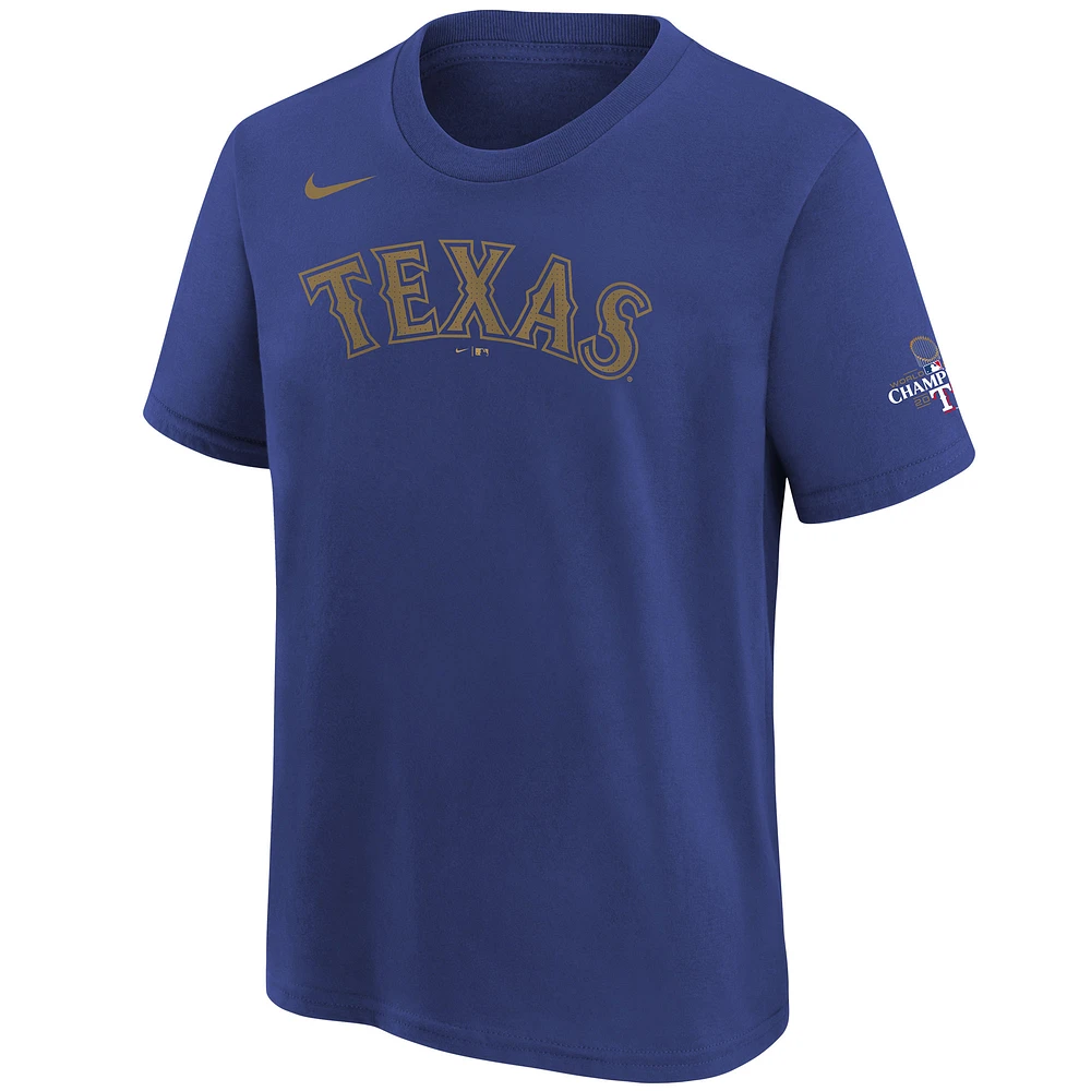 Youth Nike Nathan Eovaldi Blue Texas Rangers 2024 Gold Collection Name & Number T-Shirt