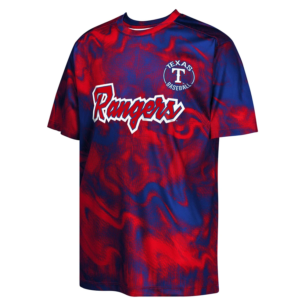 T-shirt pour jeunes frappeurs suppléants des Texas Rangers, couleur royal/rouge
