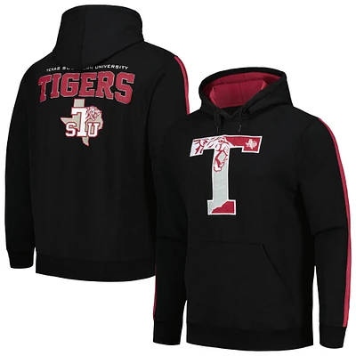 Sweat à capuche noir surdimensionné imprimé rayé pour hommes, Texas Southern Tigers