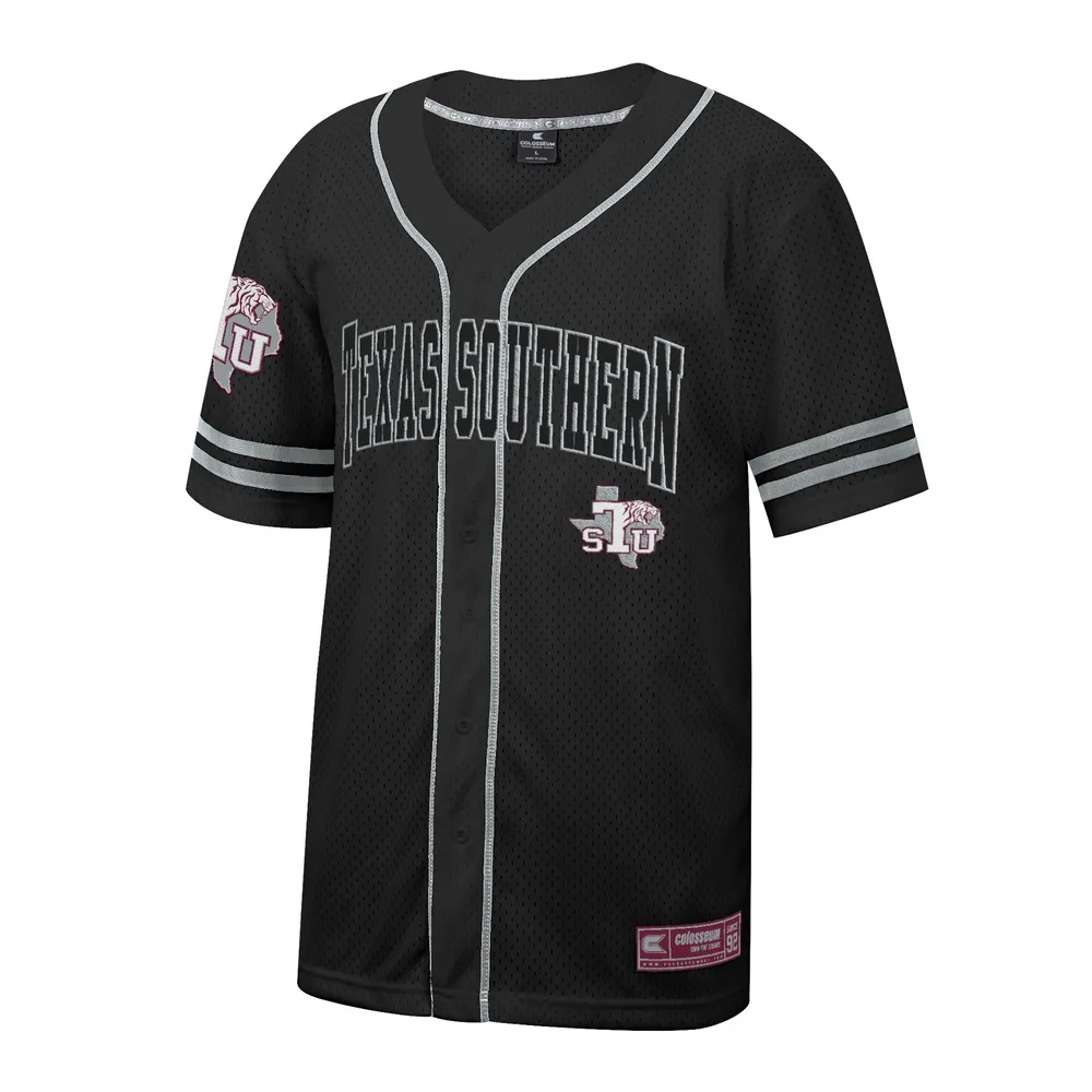 Maillot de baseball boutonné en maille Free Spirited des Texas Southern Tigers Colosseum noir pour hommes