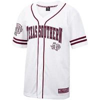 Maillot de baseball boutonné en maille Free Spirited du Texas Southern Tigers Colosseum blanc pour hommes