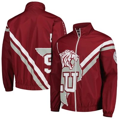 Veste d'échauffement entièrement zippée avec logo éclaté des Tigers du Sud Texas Mitchell & Ness pour homme, marron