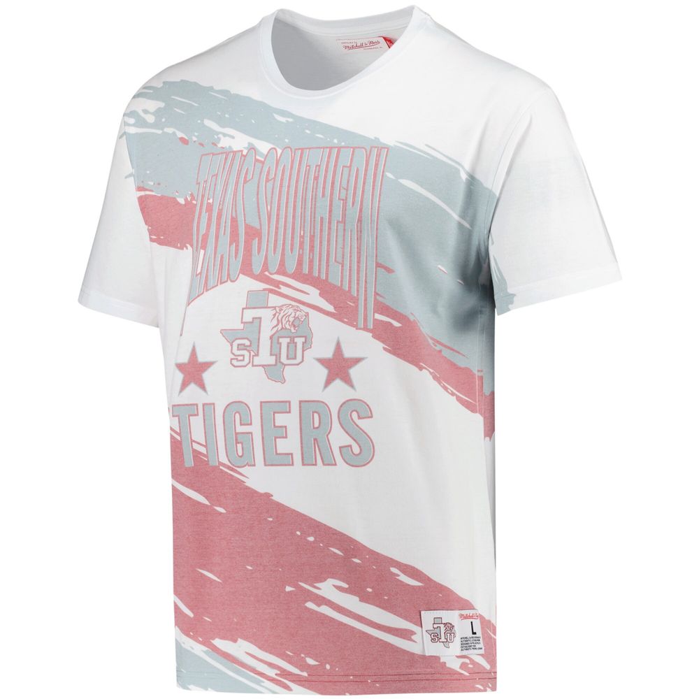 Men's Mitchell & Ness White Texas Southern Tigers Paintbrush Sublimated T-Shirt