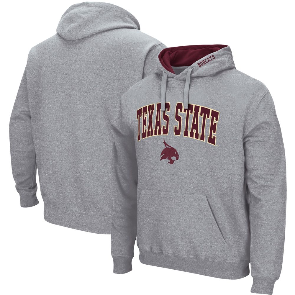 Men's Colosseum Heathered Gray Texas State Bobcats Arch and Logo Pullover Hoodie