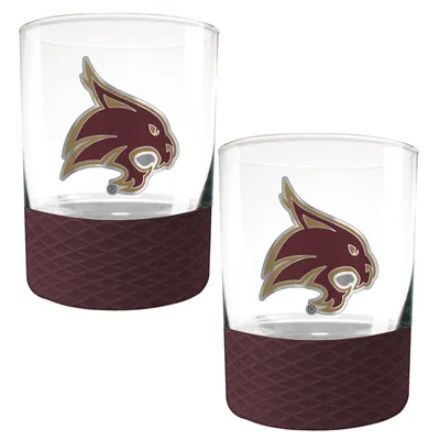 Texas State Bobcats 2-Pack 14oz. Rocks Glass Set with Silcone Grip