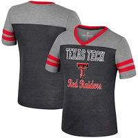 T-shirt d'été rayé à col en V pour filles Colosseum noir/gris chiné Texas Tech Red Raiders