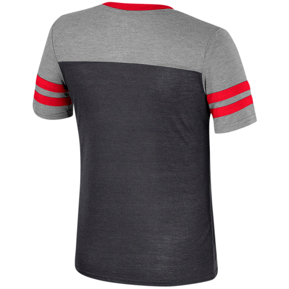 T-shirt d'été rayé à col en V pour filles Colosseum noir/gris chiné Texas Tech Red Raiders