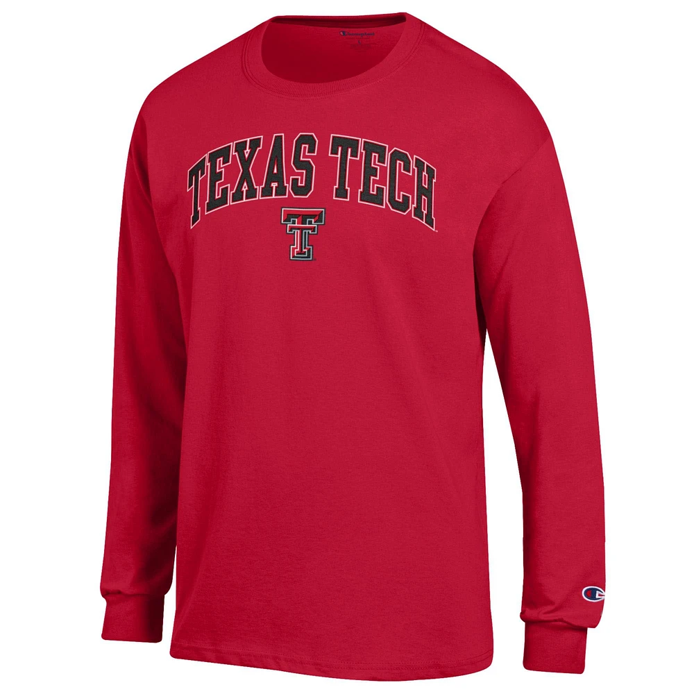 Men's Champion  Red Texas Tech Raiders Arch Over Logo Long Sleeve T-Shirt