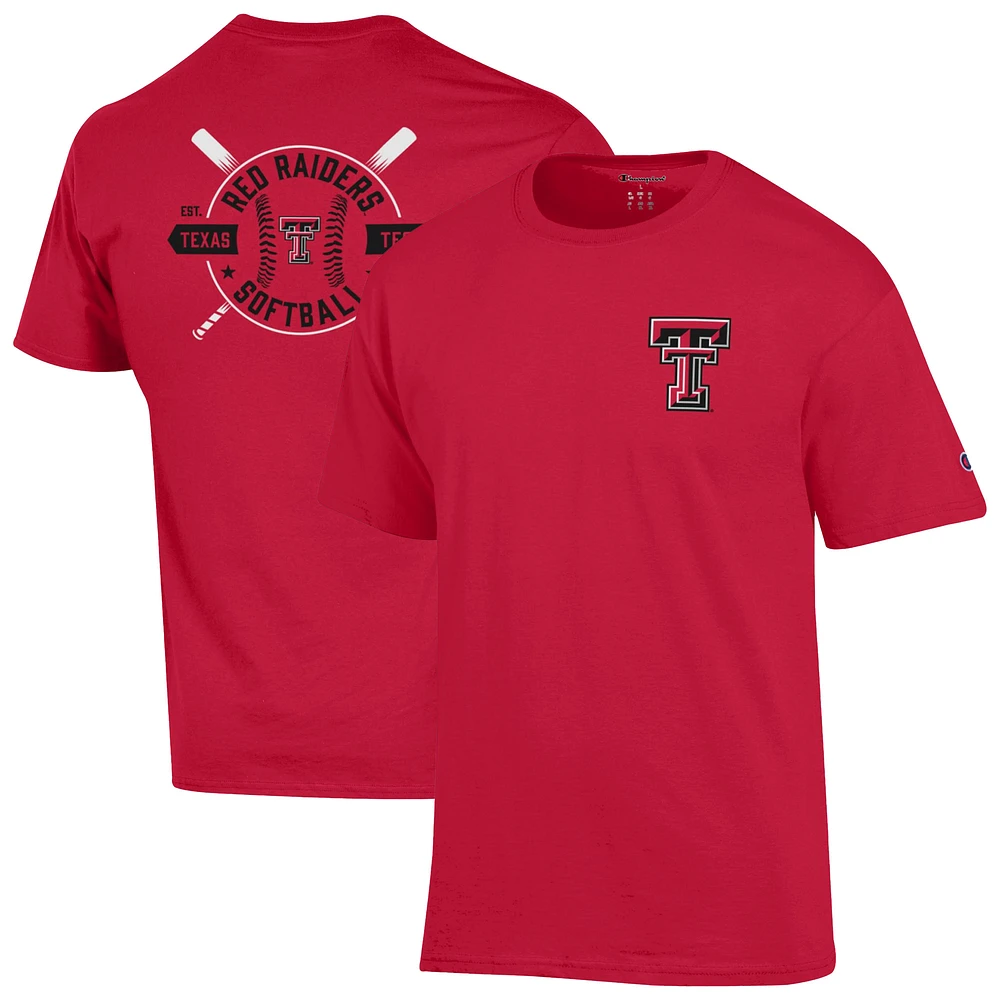 Men's Champion  Red Texas Tech Raiders Softball Fan T-Shirt