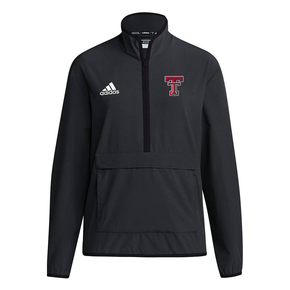 Haut adidas Texas Tech Red Raiders 2024 Coaches Sideline à manches longues et quart de zip pour homme, noir