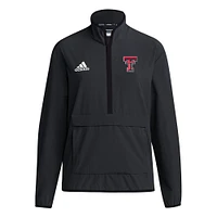 Haut adidas Texas Tech Red Raiders 2024 Coaches Sideline à manches longues et quart de zip pour homme, noir