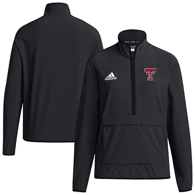 Haut adidas Texas Tech Red Raiders 2024 Coaches Sideline à manches longues et quart de zip pour homme, noir