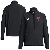 Haut adidas Texas Tech Red Raiders 2024 Coaches Sideline à manches longues et quart de zip pour homme, noir