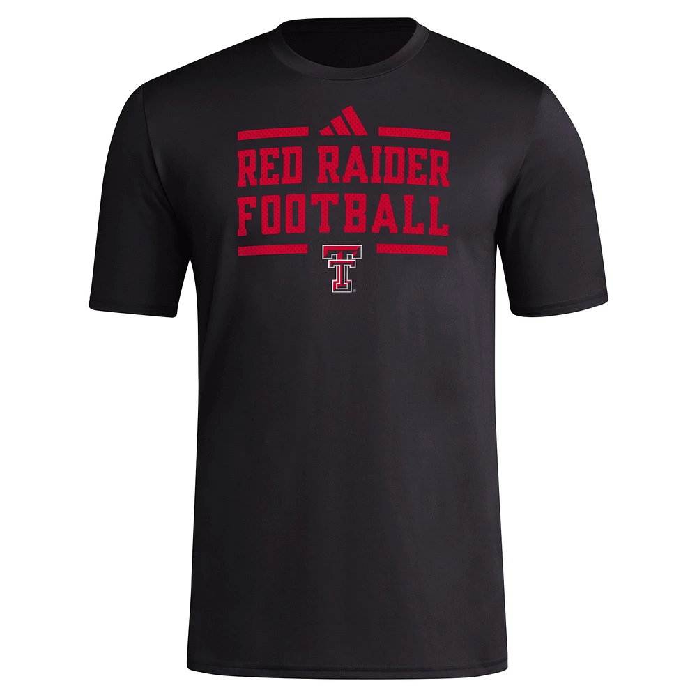 T-shirt d'avant-match de football adidas Texas Tech Red Raiders Locker pour hommes, noir, AEROREADY