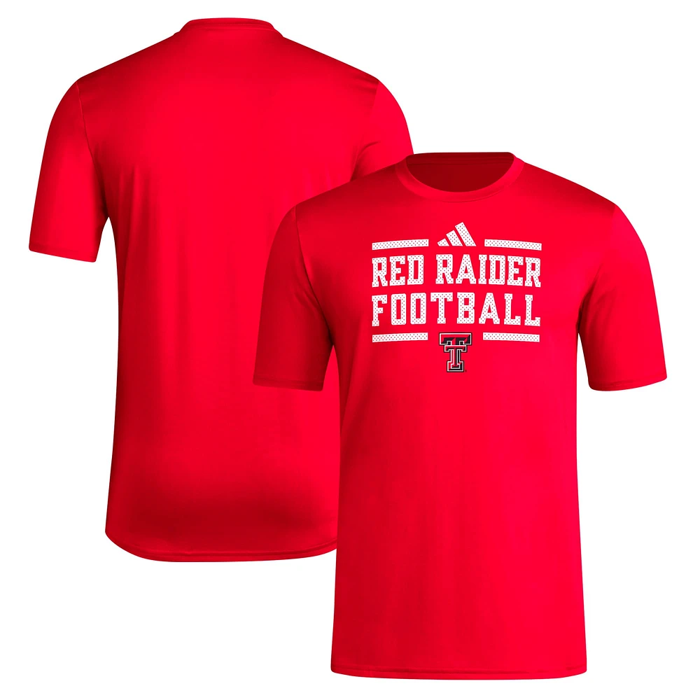 T-shirt d'avant-match de football adidas Texas Tech Red Raiders Locker pour hommes, rouge, AEROREADY