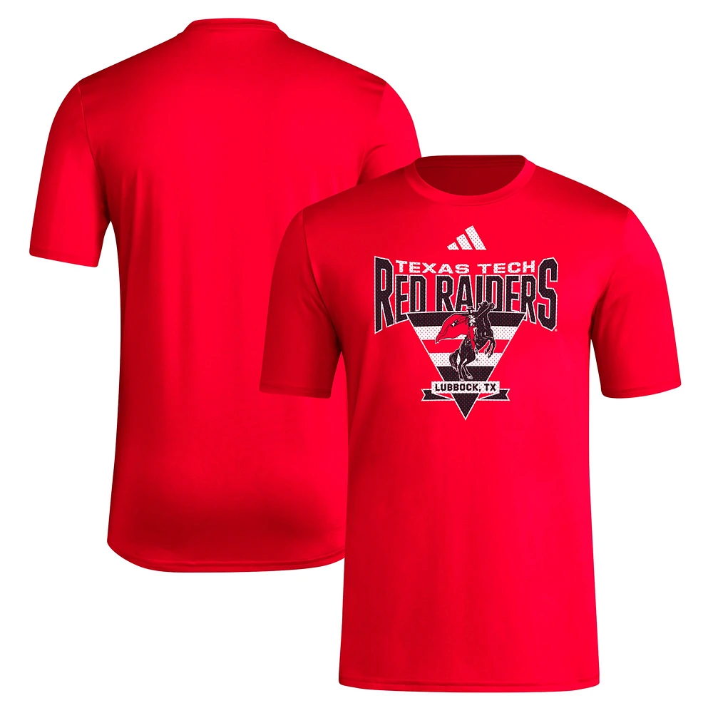 T-shirt d'avant-match trilatéral adidas Texas Tech Red Raiders Locker pour hommes, rouge, AEROREADY