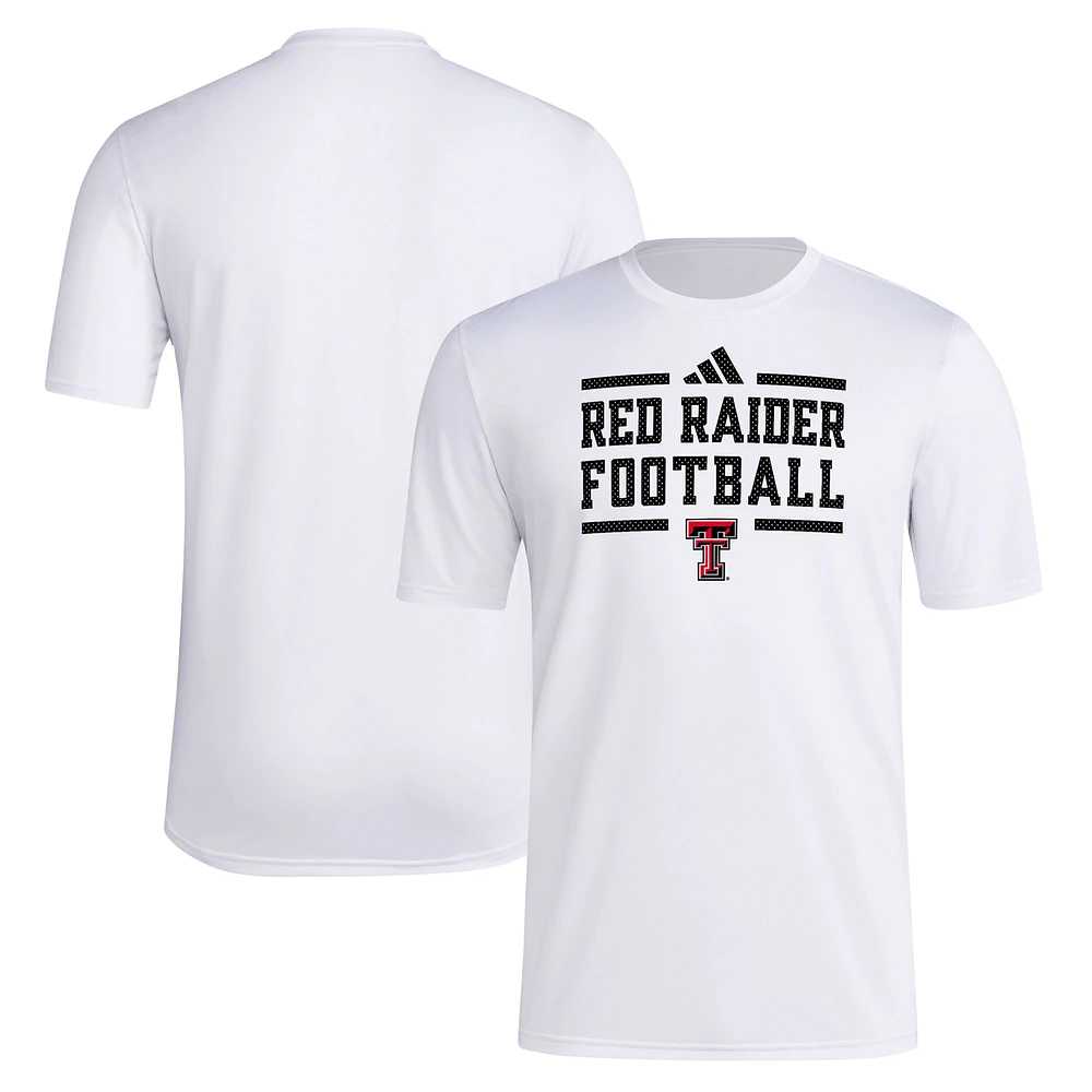 T-shirt d'avant-match de football adidas Texas Tech Red Raiders Locker pour hommes, blanc, AEROREADY