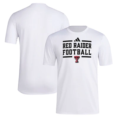 T-shirt d'avant-match de football adidas Texas Tech Red Raiders Locker pour hommes, blanc, AEROREADY