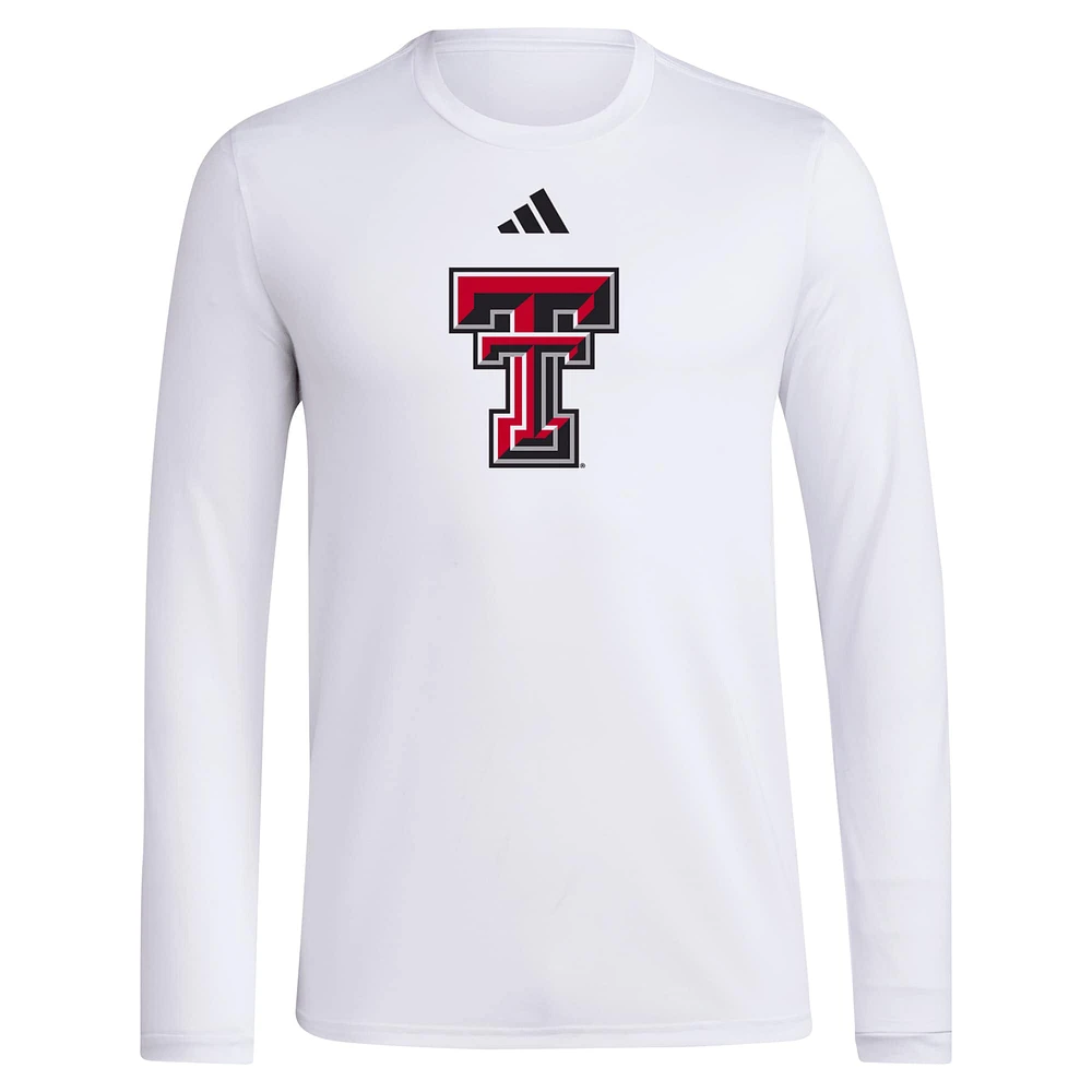 Men's adidas White Texas Tech Red Raiders Primary Locker Logo AEROREADY Long Sleeve T-Shirt