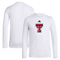 Men's adidas White Texas Tech Red Raiders Primary Locker Logo AEROREADY Long Sleeve T-Shirt