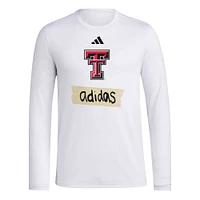 Men's adidas White Texas Tech Red Raiders Tape AEROREADY Long Sleeve T-Shirt