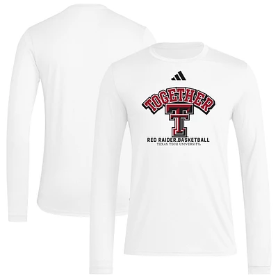 T-shirt à manches longues d'avant-match adidas blanc Texas Tech Red Raiders Together pour homme