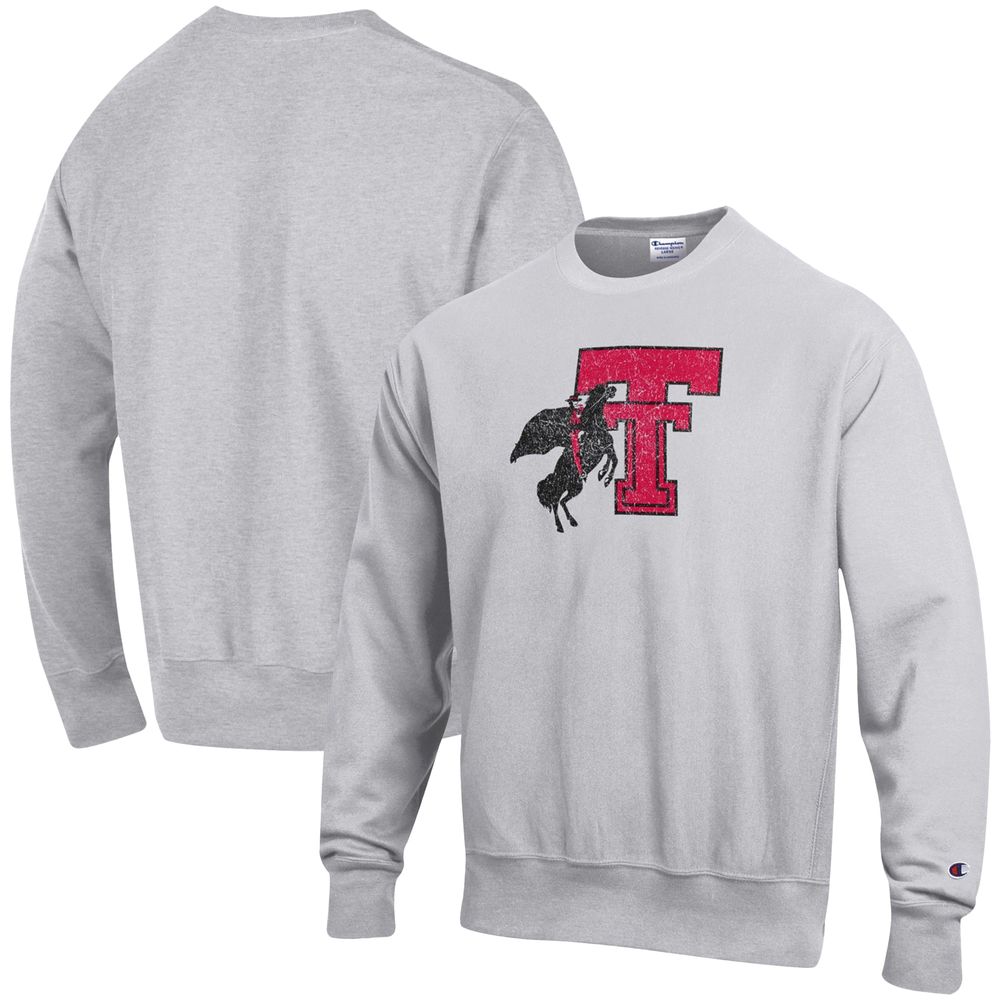 Men's Champion Heathered Gray Texas Tech Red Raiders Vault Logo Reverse Weave Pullover Sweatshirt