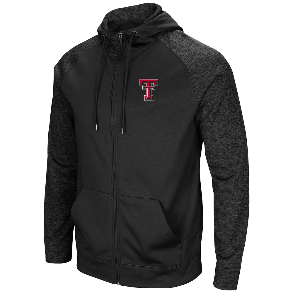 Men's Colosseum Black Texas Tech Red Raiders Blackout 3.0 Tonal Raglan Full-Zip Hoodie