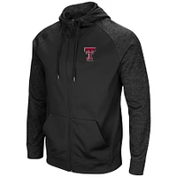 Men's Colosseum Black Texas Tech Red Raiders Blackout 3.0 Tonal Raglan Full-Zip Hoodie