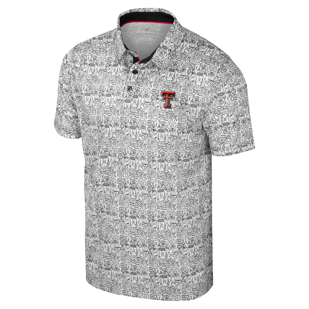 Men's Colosseum Black Texas Tech Red Raiders It's Time! Allover Print Polo