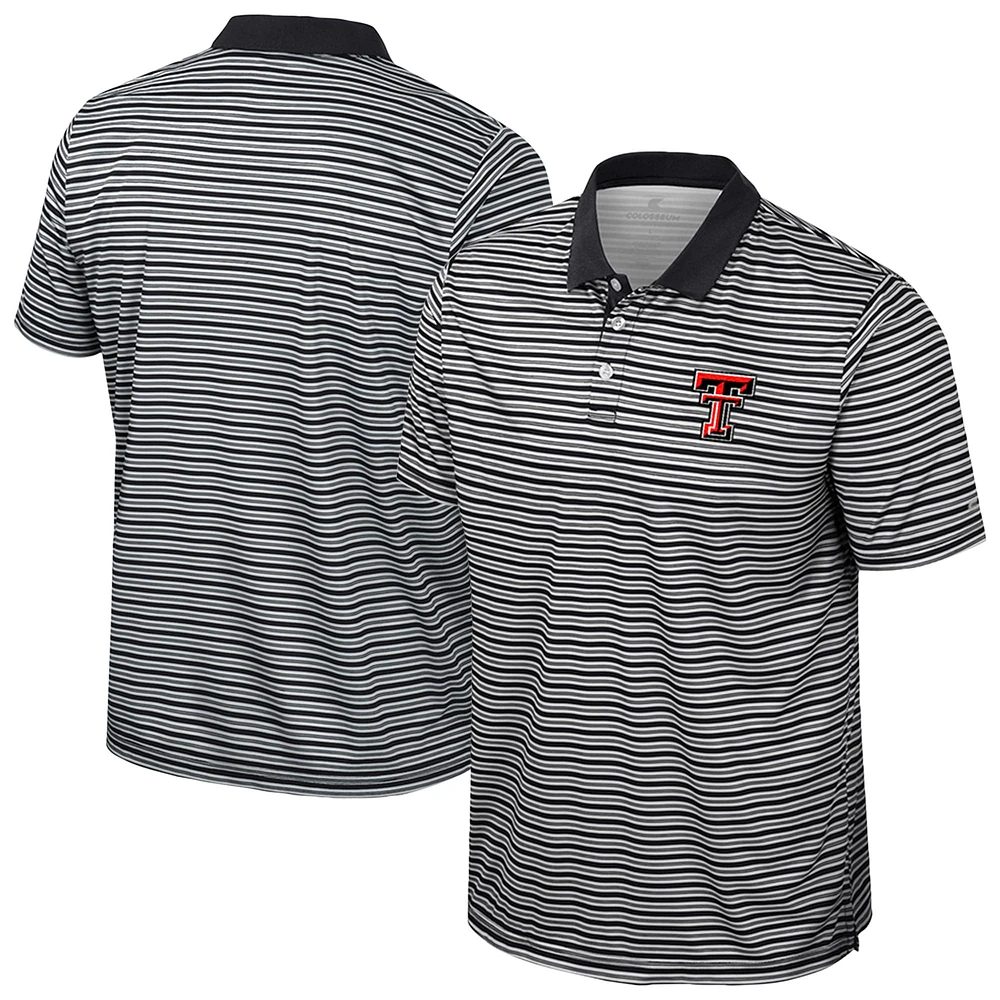 Men's Colosseum Black Texas Tech Red Raiders Striped Polo