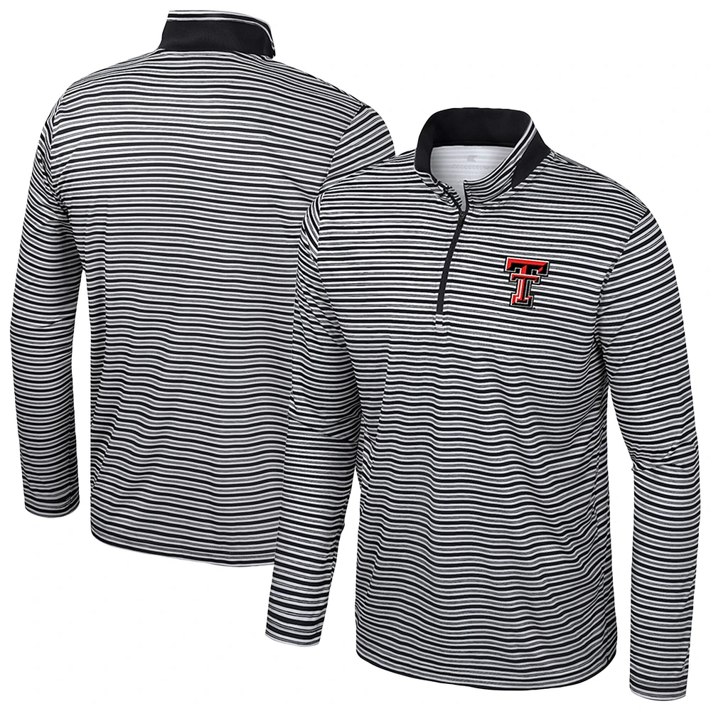 Men's Colosseum Black Texas Tech Red Raiders Striped Quarter-Zip Top