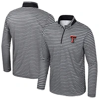 Men's Colosseum Black Texas Tech Red Raiders Striped Quarter-Zip Top