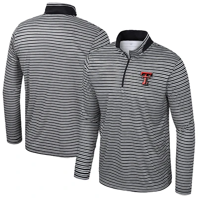 Men's Colosseum Black Texas Tech Red Raiders Striped Quarter-Zip Top