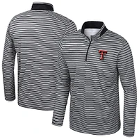 Men's Colosseum Black Texas Tech Red Raiders Striped Quarter-Zip Top