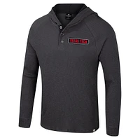 Men's Colosseum  Charcoal Texas Tech Red Raiders Dujour Ralgan Long Sleeve Henley Hoodie T-Shirt