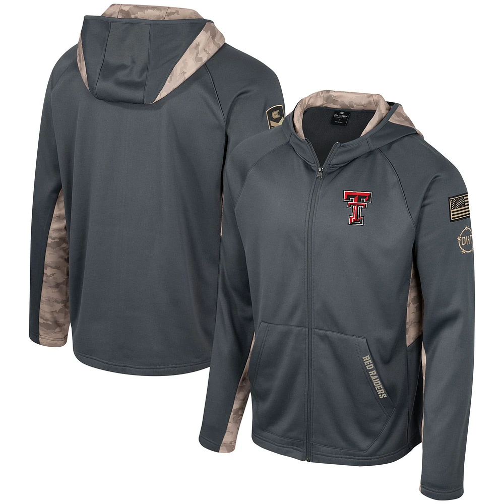 Men's Colosseum Charcoal Texas Tech Red Raiders OHT Military Appreciation Camo Raglan Full-Zip Hoodie