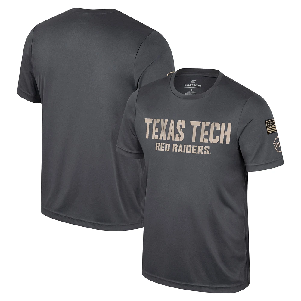 T-shirt d'appréciation militaire Colosseum Charcoal Texas Tech Red Raiders OHT pour hommes