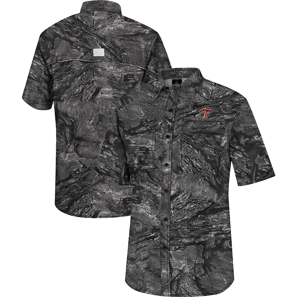 Men's Colosseum  Charcoal Texas Tech Red Raiders Realtree Aspect Charter Full-Button Fishing Shirt