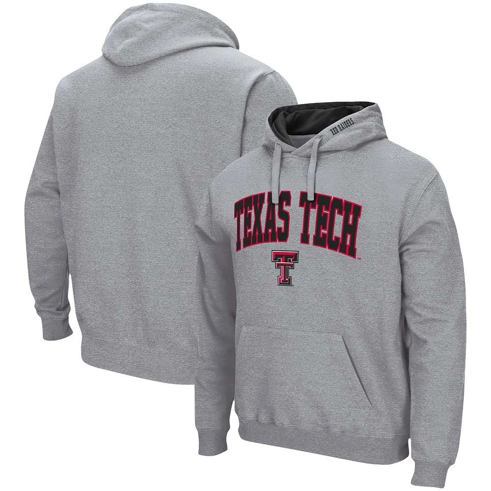 Men's Colosseum Heather Gray Texas Tech Red Raiders Arch & Logo 3.0 Pullover Hoodie