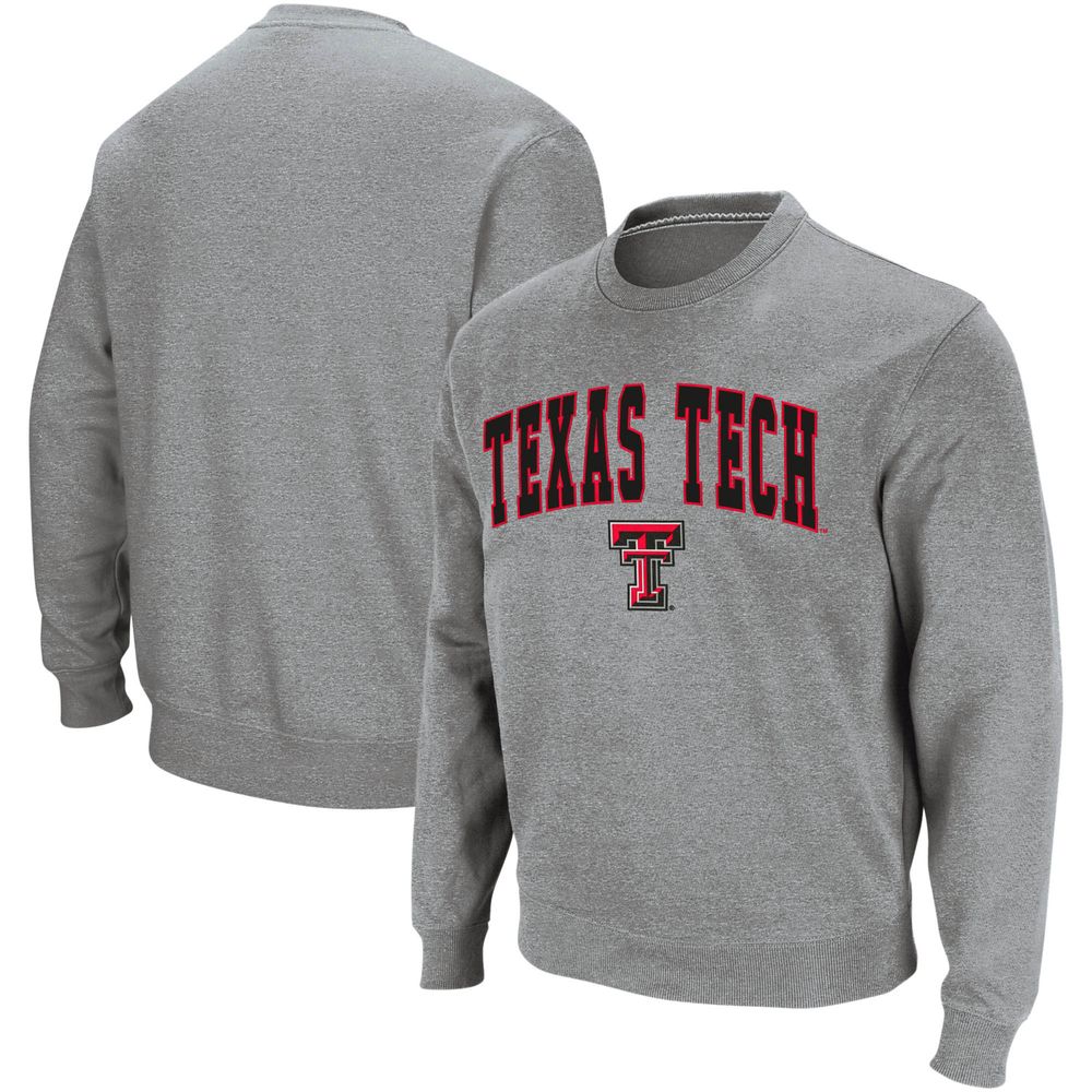 Men's Colosseum Heather Gray Texas Tech Red Raiders Arch & Logo Crew Neck Sweatshirt