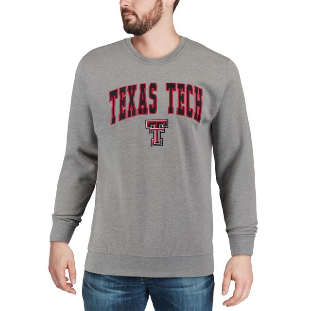 Colosseum Heather Grey Texas Tech Red Raiders Arch & Logo Crew Neck Sweat-shirt pour homme