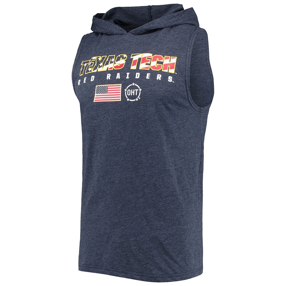 Men's Colosseum Heathered Navy Texas Tech Red Raiders OHT Military Appreciation Americana Hoodie Sleeveless T-Shirt