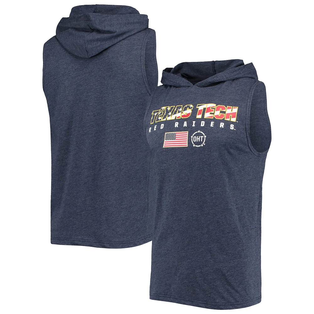 Men's Colosseum Heathered Navy Texas Tech Red Raiders OHT Military Appreciation Americana Hoodie Sleeveless T-Shirt