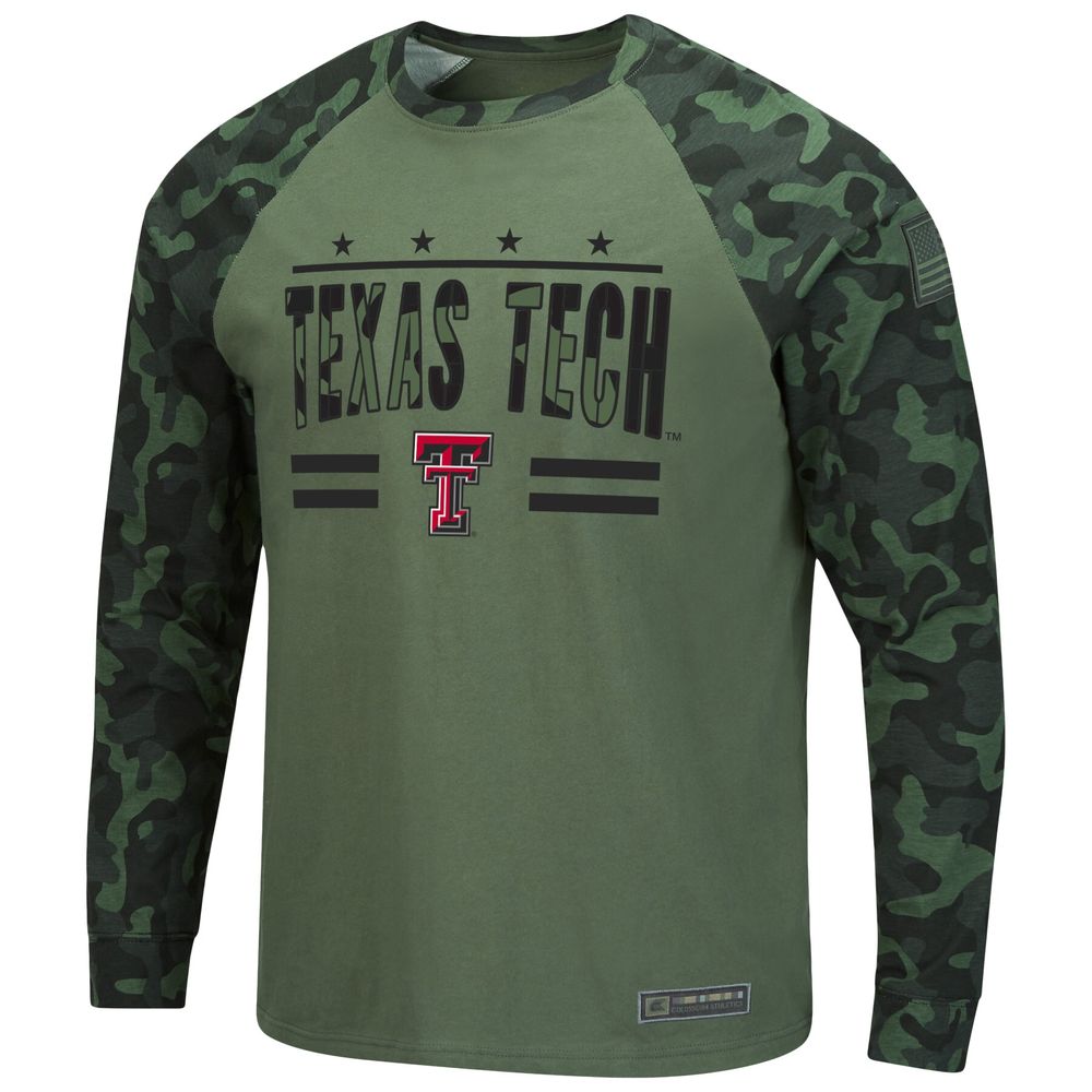 Men's Colosseum Black Texas Tech Red Raiders OHT Military Appreciation Camo Raglan Long Sleeve T-Shirt Size: Small