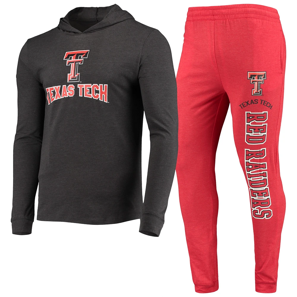 Concepts pour hommes Sport rouge/anthracite chiné Texas Tech Red Raiders Meter ensemble t-shirt à capuche manches longues et pyjama de jogging