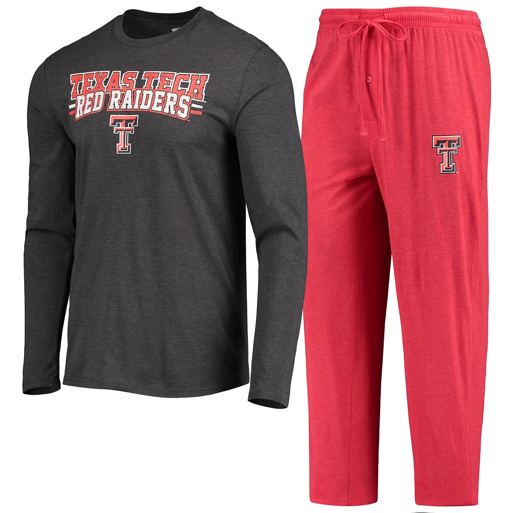 Concepts Sport Red/Heathered Charcoal Texas Tech Red Raiders Meter T-shirt à manches longues et pantalon Ensemble de nuit