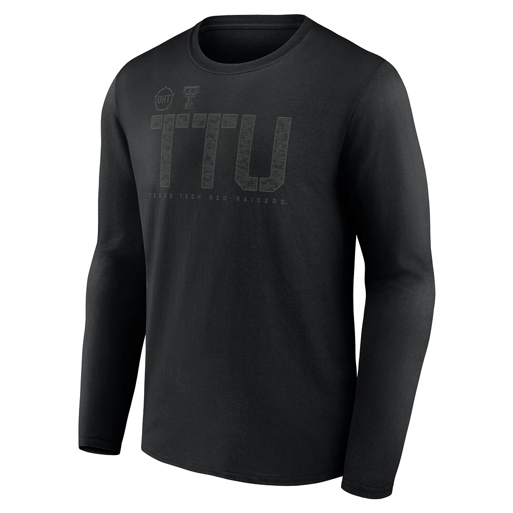 T-shirt à manches longues Fanatics pour homme, noir, Texas Tech, Red Raiders, OHT Tricode