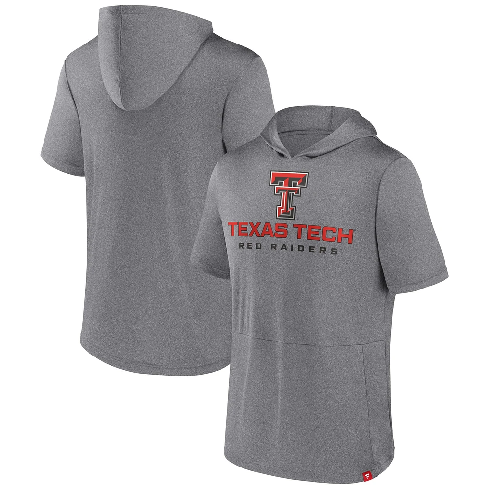 Men's Fanatics Heather Gray Texas Tech Red Raiders Modern Stack Hoodie T-Shirt